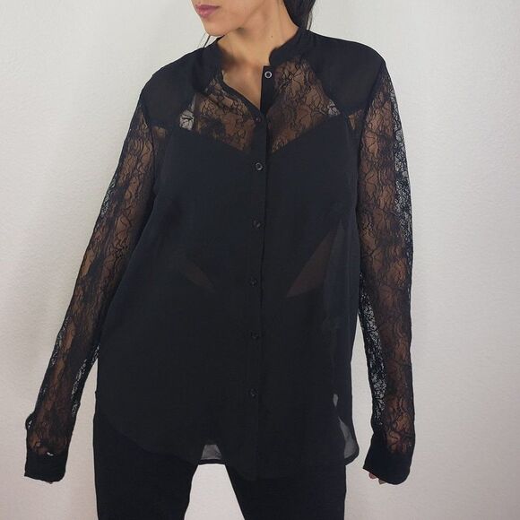 Tildon Black sheer blouse M - Picture 4 of 9